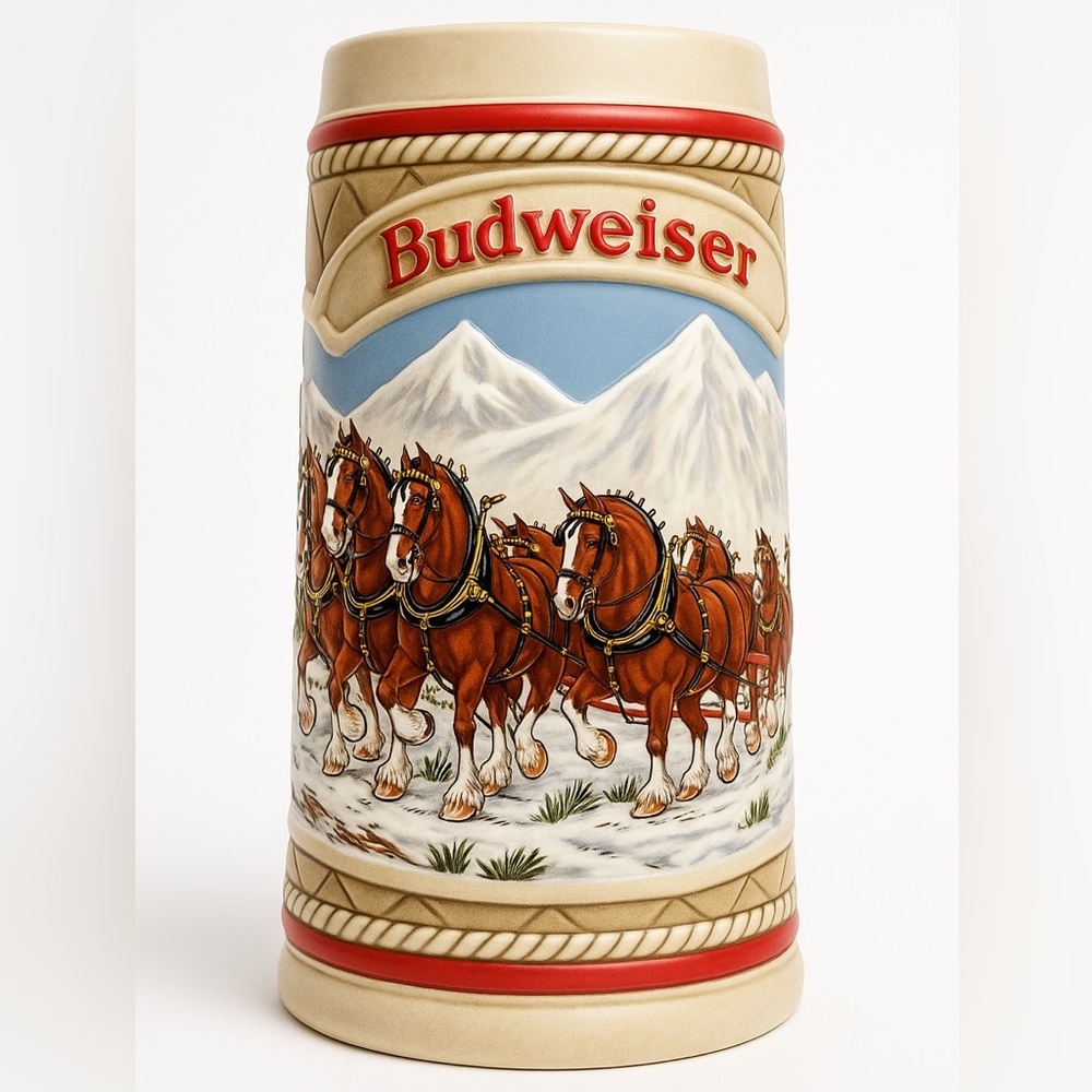 VTG Budweiser 1985 Holiday Clydestales Beer Stein - Ceramarte- Brazil “A” Series